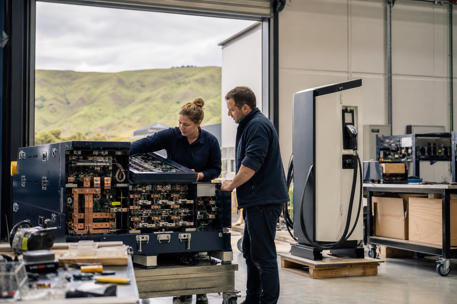 New Zealand engineers inspecting advanced clean-energy power equipment
